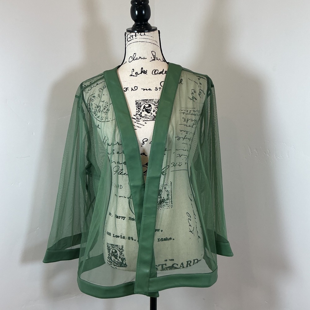 Colleen Lopez‎ Sheer Green Kimono Jacket Lightweight Cover Up Size 2X Plus